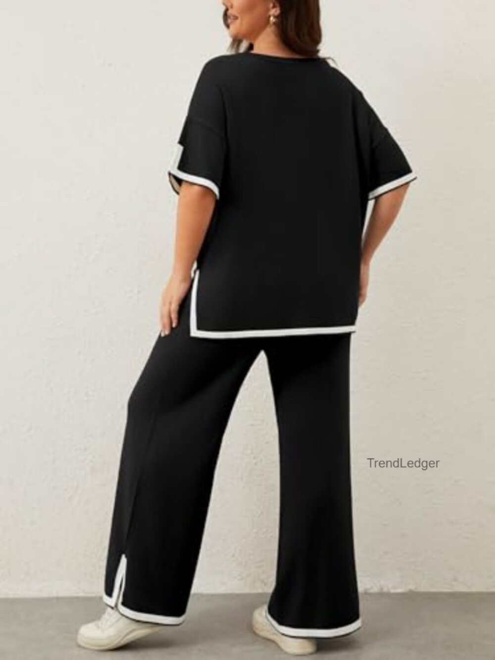 Plus Size 2 Piece Lounge Set Short Sleeve Wide Leg Pants Travel Outfits - Picture 5 of 7
